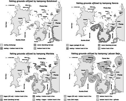 Figure 1b. Resource utilization patterns by communities in and around Komodo National Park (Kumpung Golomori, Kerora, Warloka and Labuan Bajo)
