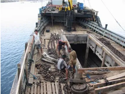 Figure 10. Scrap metal and chains used as ground tackle for the moorings (onboard MV ‘Duta Daerah’