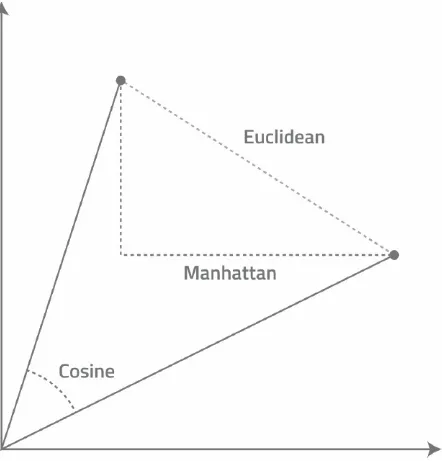 FIGURE 1.4: Euclidean, Manhattan, and Cosine Distances