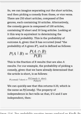 Figure 13-6. Two probability equation images rendered on Kindle Pa‐perwhite, the bottom equation shrunk more than the top equation
