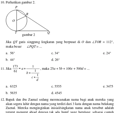 Jika QTT garis singgung lingkaran yang berpusat diQgambar 2 O dan ∠TOR = 112°,