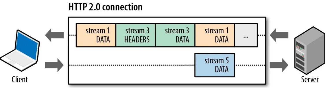 Figure 1-10. HTTP/2 request and response multiplexing within a shared connection
