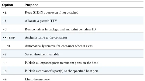 Table 2-2. Common options for the docker run command