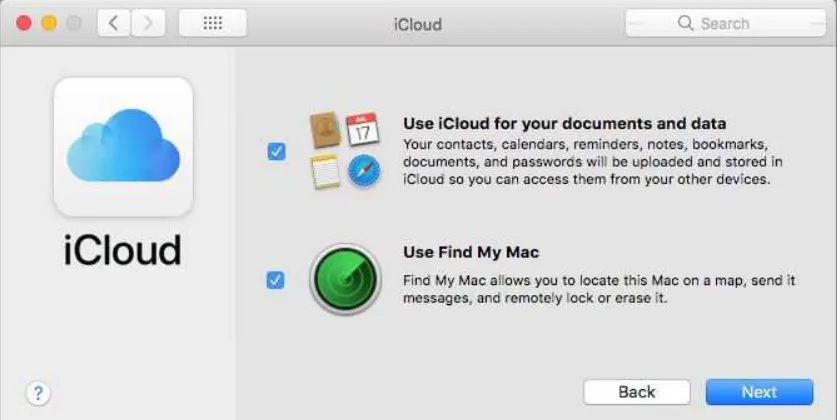 Figure 2:      You can set up most iCloud services without any further effort by clicking Next here