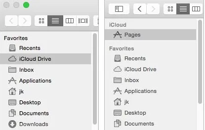 Figure 10:                           Apps   without explicit iCloud support (left) have an iCloud Drive entry in Open and Save dialogs