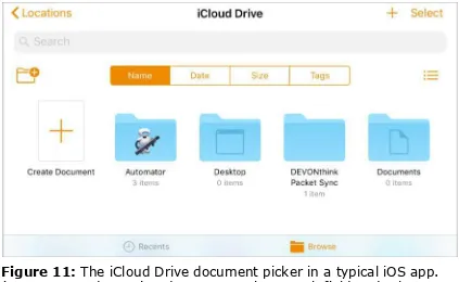 Figure 11:           The iCloud Drive document picker in a typical iOS app. (You may need to swipe down to see the Search field and other         