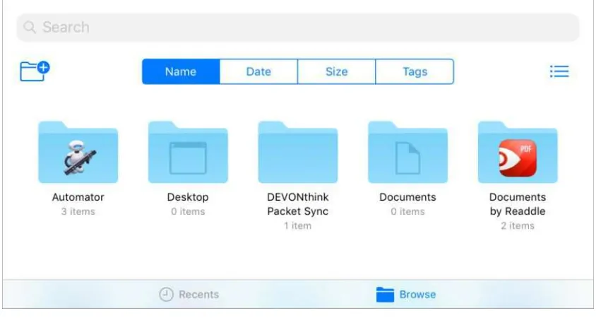 Figure 12:  ment picker. This view shows iCloud Drive (you may have to swipe downward to see the controls at the top), but the real magic lies                    The Files app looks almost exactly like the in-app docu-behind the Locations link in the top-l