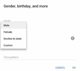 Figure 4-5. Google offers four gender choices in a select menu