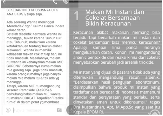 Gambar 1.Contoh berita hoax yang telah beredar lewat media sosialWhatsapp