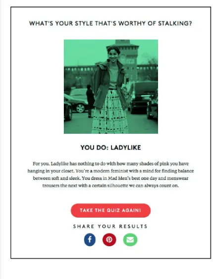Figure 2-1. A results page from a fashion quiz on the website Refinery 29