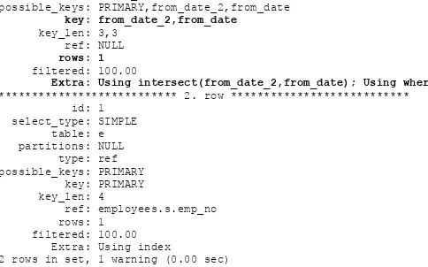 table. But look at the ref column; it shows that constants are compared to the index