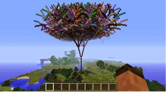 Figure 2-2. Multi-colored fractal trees created in Minecraft using Python running on a Raspberry Pi