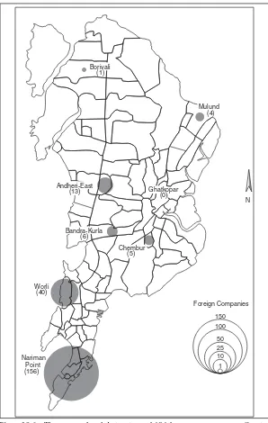 Figure 10.6The geographical distinction of 606 foreign companies in GreaterMumbai by pin (zip) code area, 1998