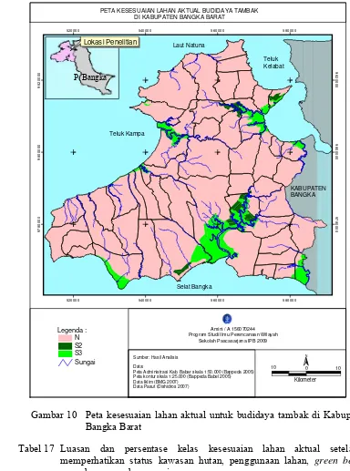 Gambar 10   Peta kesesuaian lahan aktual untuk budidaya tambak di Kabupaten 