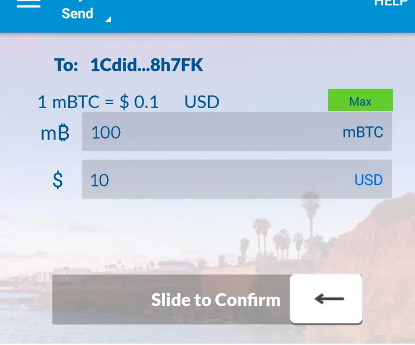 Figure 1-2. Airbitz mobile bitcoin wallet send screen