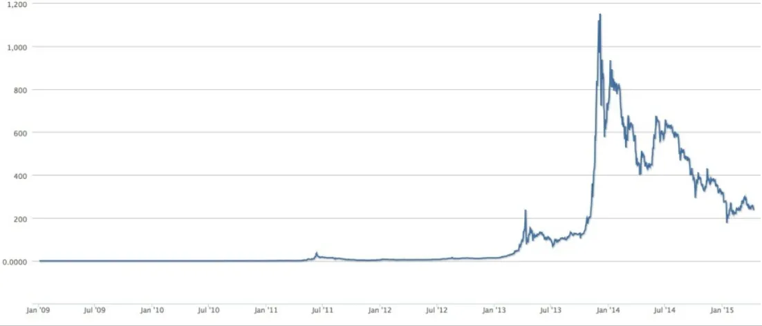 Figure 2.1 - Bitcoin's price history (source Blockchain.info)