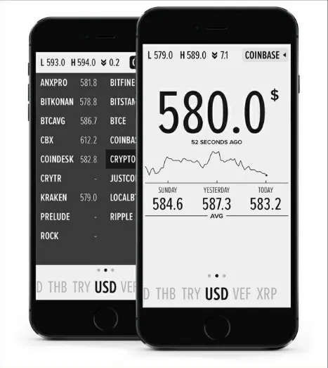 Figure 2.2 - btcReport, a Bitcoin price ticker for the iPhone