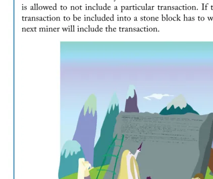 Figure 1.2: Transaction processing by engraving transactions into empty stone blocks.