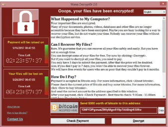Figure Intro-2:  Screenshot of a computer locked with the WannaCry ransomware.