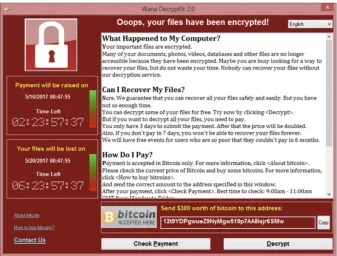 Figure Intro-2:  Screenshot of a computer locked with the WannaCry ransomware.