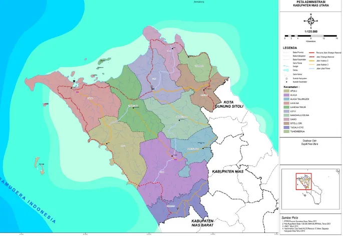 Gambar 3.  2. Peta Wilayah Administratif Kabupaten Nias Utara 