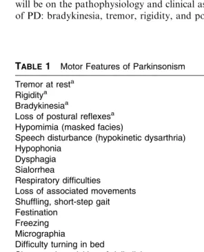 TABLE 1Motor Features of Parkinsonism