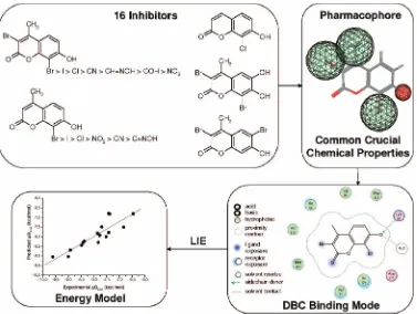 Figure 3. The 16 inhibitors used to build the LIE energy model using the DBC binding mode as starting position for the computational study areshown in the upper left