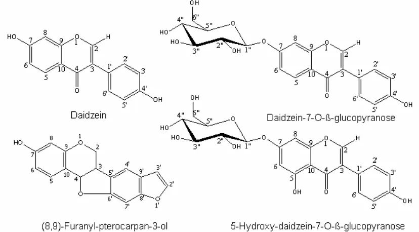 Fig 1. Structure of phytoestrogen compounds from root of Pachyrhizus erosus (Lukitaningsih, 2009)