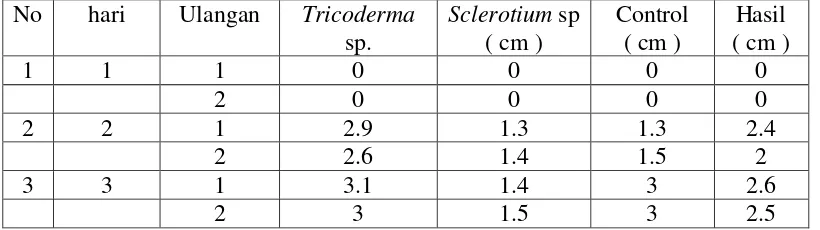 Tabel 5. Pertumbuhan Jamur Trichoderma sp.  