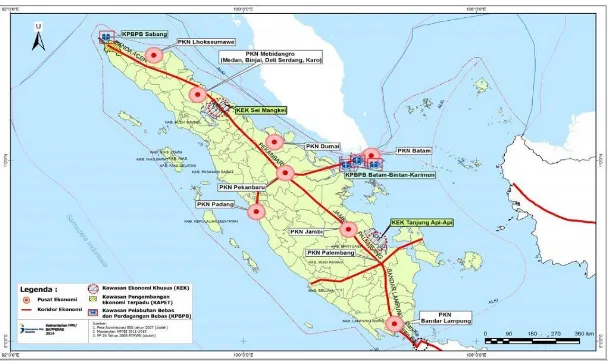 Gambar 2.2   Peta Lokasi Pusat-Pusat Pertumbuhan Wilayah Sumatera 