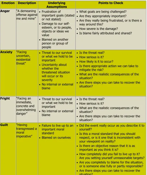 Figure 2 - The Assumptions Underlying Some Negative Emotions
