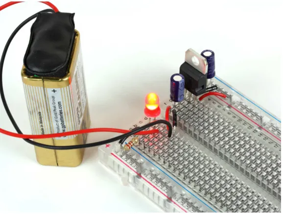 Figure 1-3. Your breadboard is powered and ready for the next step