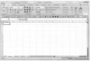 Figure 1-2. The Excel 2007 document window, showing the Home tab. 