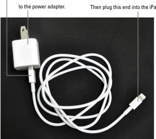 Figure 2-3: Assembling the connector cord and power adapter to charge  the iPad battery.