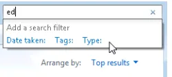 Figure 1-6 Enter free-form text in a search box to filter the contents of a library or folder, and then click to refine the search further using these filters.