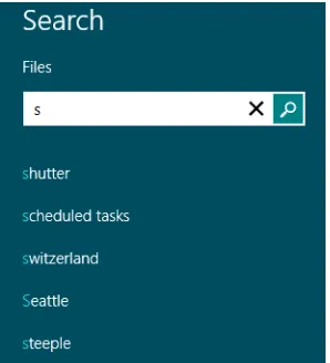 Figure 1-13 Windows 8 suggests searches as you type.