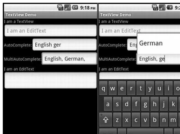 Figure 6–2. Text controls in Android 
