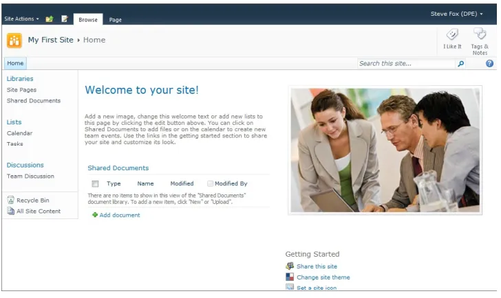 FIguRE 1-3 The standard Team Site template in SharePoint.