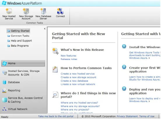 FIguRE 1-7 The Windows Azure developer portal.