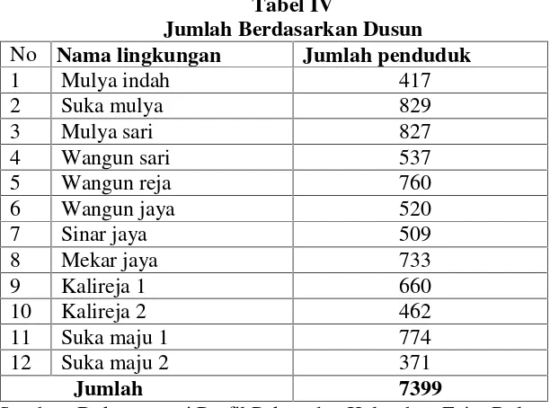 Tabel IVJumlah Berdasarkan Dusun