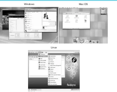 Figure 1-6Screens from the Windows, Mac OS, and Linux operating systems