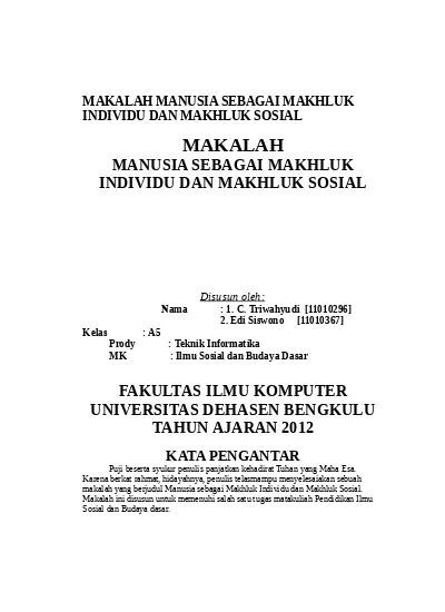 MAKALAH MANUSIA SEBAGAI MAKHLUK INDIVIDU