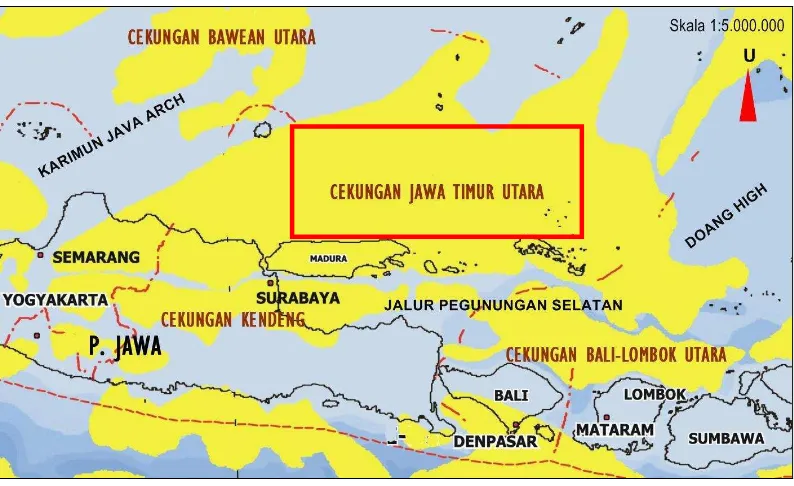 Gambar 1. Peta daerah Cekungan Jawa Timur Utara (ESDM op.cit, Sirait 2007) 