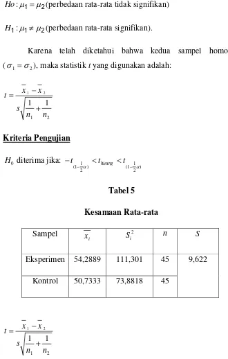 Tabel 5 Kesamaan Rata-rata 