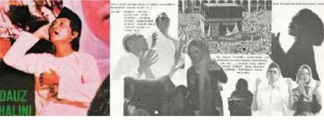 Gambar 4: Penggambaran Alquran dalam selebaran untuk (L-R) Al-Kautsar (1977), Al-Kautsar(1977), dan Sunan Kalijaga dan Syech Siti Jenar (1985).