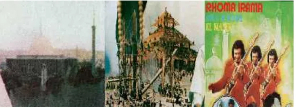Gambar 8: Penggambaran Masjid Istiqlal (Al-Kautsar, 1977), Masjid Agung Demak(Sunan Kalijaga, 1983), dan sebuah siluet sebuah masjid (Cinta Segitiga, 1979)