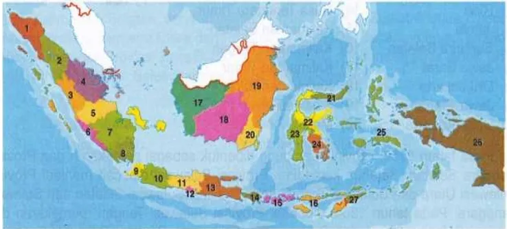 gambar 1.2 Peta wilayah RI dengan 27 provinsi