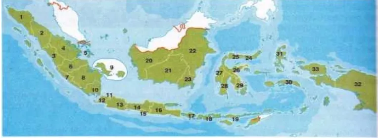 gambar 1.3 Peta wilayah RI dengan 33 provinsi