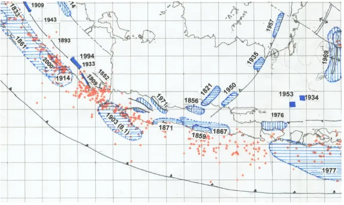Gambar 2.4 : Hubungan Struktur seismogenik dengan historik gempa merusak wilayah 