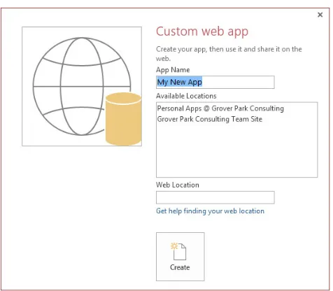 FIGURE 1-8: Creating an Access web app in Access 2013